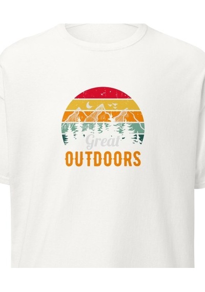 Wildstyle Great Outdoors Retro Dağ Manzara Kamp Doğa Baskılı Unisex Pamuklu Tişört Beyaz