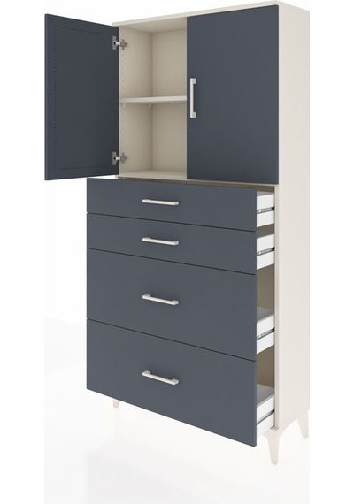 Arges Dolap 2 Raflı 4 Çekmeceli 2 Kapaklı 88x30x182 Aytaşı-antrasit Aytası