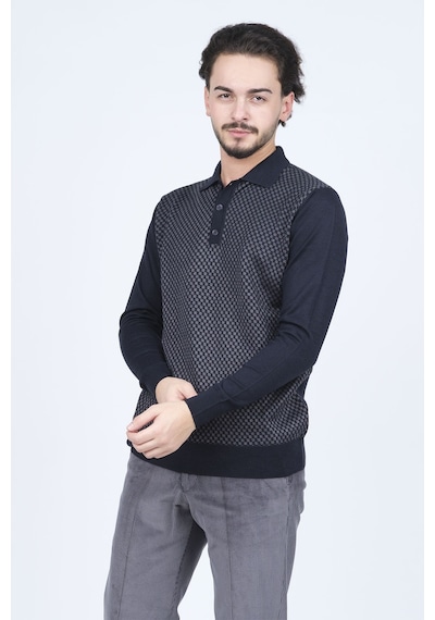 Pave Erkek Desenli Polo Yaka Triko Yün Kazak 4533224 Lacivert