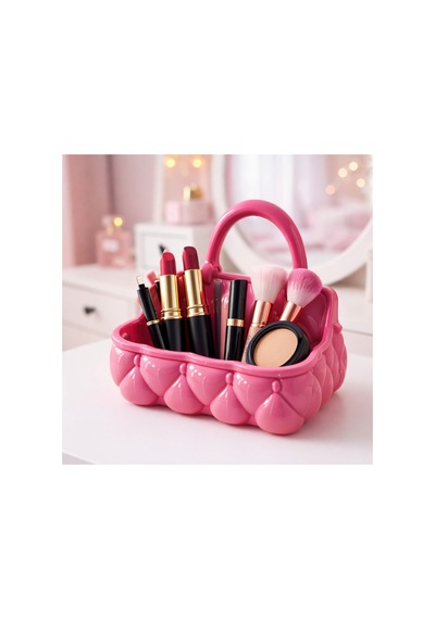 Dekoratif Çanta Makyaj Takı Organizeri Pembe Pembe