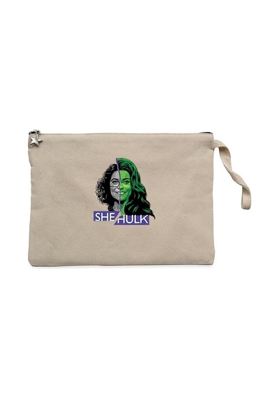 She Hulk Face Krem Clutch Astarlı Cüzdan / El Çantası Krem