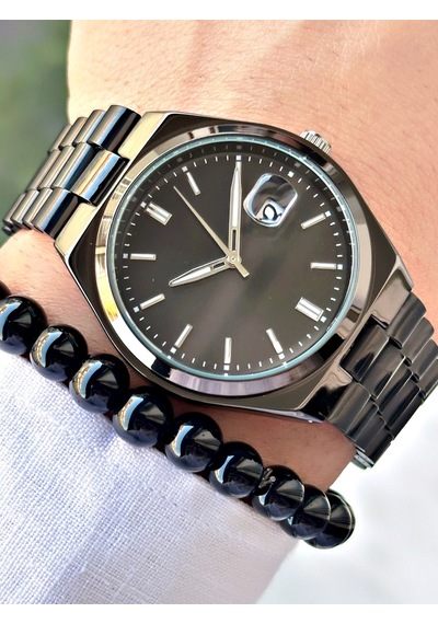 Premium Seri Özel Tasarım Lüks Seri Metal Kordon Classic Erkek Kol Saati-bileklik Hediyeli Siyah