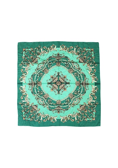 Tikitonki Zümrüt Yeşili Kare Kesim Çiçek Desenli Eşarp - 90x90 Yeşil Yeşil