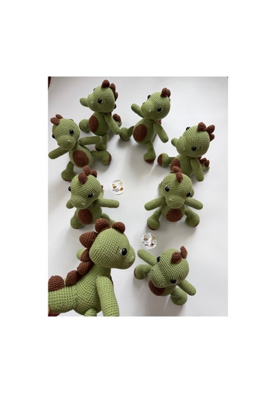 Adenya Sepeti Amigurumi Örgü Dinazor Oyun Ve Uyku Arkadaşı-yeşil Kahverengi Çok Renkli