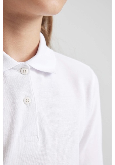 Defacto J0010a6-fw Kız Çocuk Uzun Kollu Polo Yaka T-shirt J0010A6-R1098 Beyaz