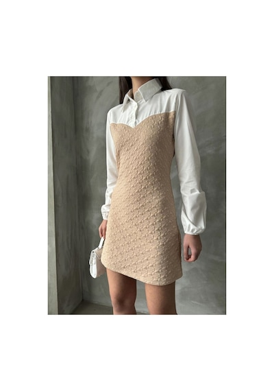 Verymoda Kol Ve Göğüs Üstü Poplin Diz Üstü Elbise Vmf1139 Taş
