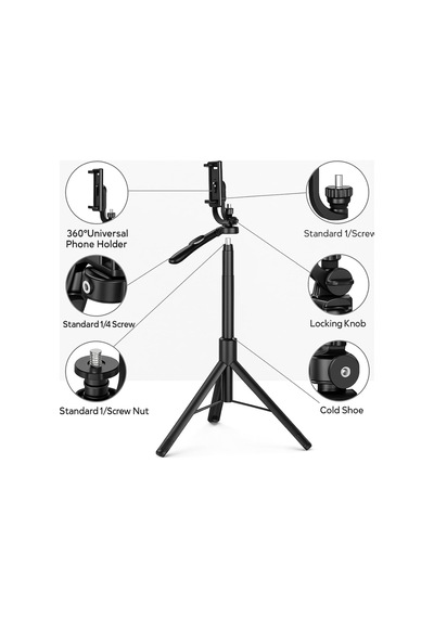 R16s 170cm Selfie Stick, Led Işıklı, Bluetooth Uzaktan Kumandalı, 360 Derece Rotasyonlu, Tripod Özçekim Çubuğu, Diğer