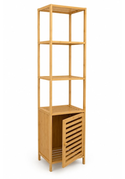 Robin Home Bambu Tek Kapaklı 4 Raflı Çok Amaçlı Düzenleyici Organizer Dolap Bej