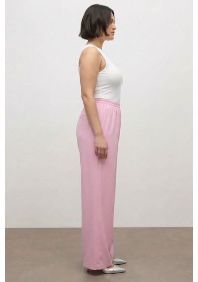 Myline Beli Lastikli Geniş Paça Pantolon Pembe