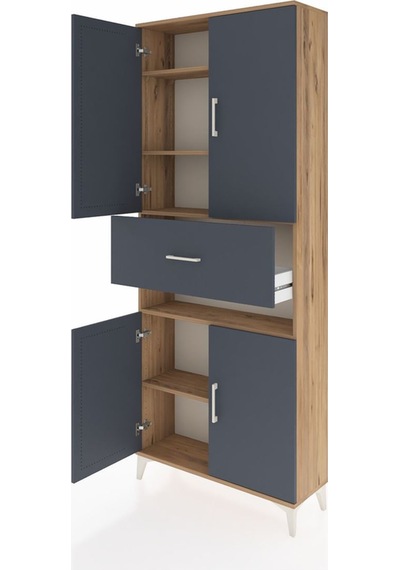 Arges Dolap 5 Raflı Tek Çekmeceli 4 Kapaklı 88x30x221 Çam-ant... Çam