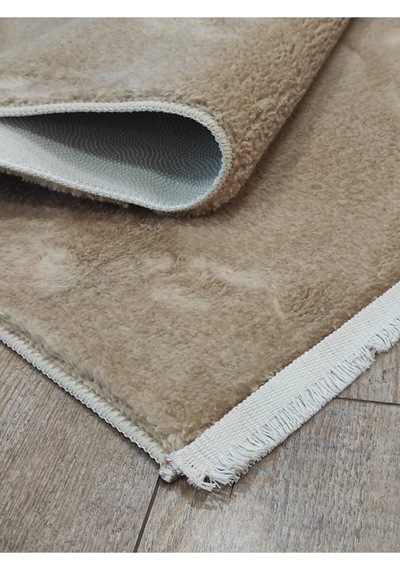 Balat Halı Saçaklı Yumuşak Kaymaz Taban Kahverengi Peluş Halı