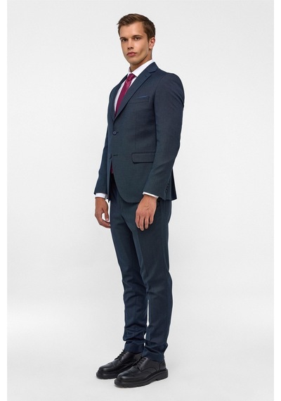 Süvari Lacivert Slim Desenli Mono Yaka 6 Drop Takım Elbise