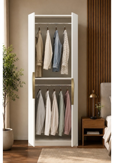 Gama 2 Kapaklı Askılı Modül Tasarım Kulplu 253 Cm Gardırop Elbise Dolabı Beyaz