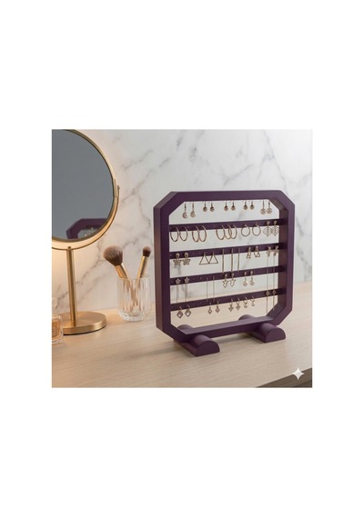 Modern Mor Küpe Standı, Takı Düzenleyici, Takı Standı , Kolye Askısı , 4 Bölmeli Organizer