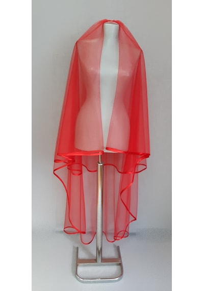Suzanna Moda Kırmızı Uzun Hayal Tül 1.50cm Boy Saten Biyeli 2 Kat Kına Duvağı