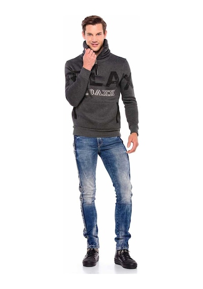 Cipo & Baxx Cl385 Taşlı Relax Fit Dik Fermuar Yaka Kalın Sweatshirt 001