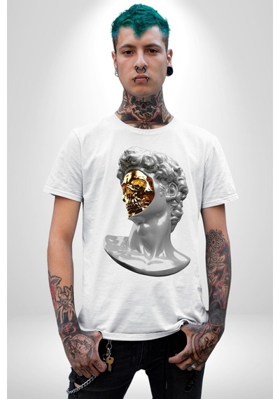 Modern Sanat Apollo Unisex Unisex Beyaz Organik Baskılı T-shirt Penye Yüksek Kalite Beyaz