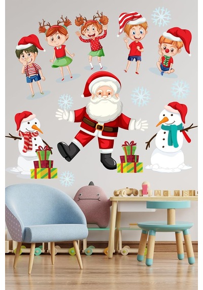Crevidi Noel Baba Ve Sevimli Çocuklar Çocuk Odası Stickeri &