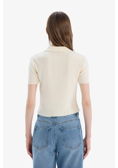 DeFacto Slim Fit Dar Kesim Polo Yaka Kısa Kollu Kazak N9752AZ25SPER103 Ekru