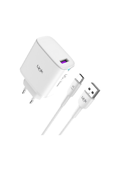 Linktech C318 45w Gan Qc3.0 Usb-a To Type-c Kablolu Şarj Aleti Set Beyaz