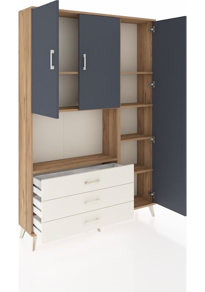 Arges Dolap 7 Raflı 3 Çekmeceli 3 Kapaklı 132x30x195 Çam-antr... Çam