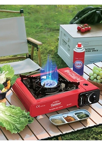 Portatif Kamp Ocağı 2.3kw Taşınabilir Tekli Gazlı Ocak Rüzgar Geçirmez Kırmızı