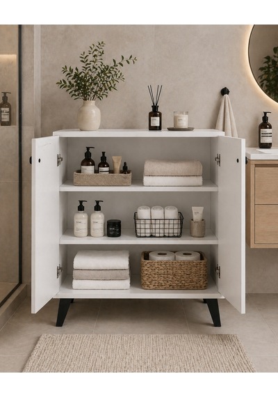 Bucak Model 2 Kapaklı Çok Amaçlı Dolap Ayakkabılık Kitaplık Banyo Dolabı Mutfak Dolabı Beyaz