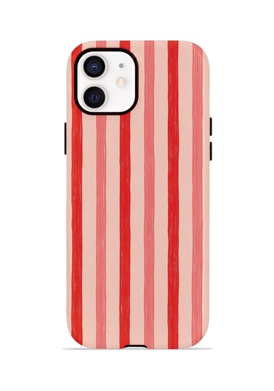 Apple iPhone Uyumlu 11 Vorian Çift Katmanlı Magsafe Kılıf Coral Cream Stripe