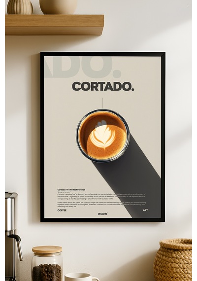 Cortado Kahve Siyah Ahşap Çerçeveli Poster, Dekoratif Duvar Tablosu
