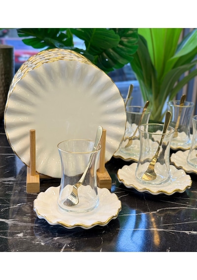 18 Parça Fold Pasta Çay Saati Seti Gold-4629 Beyaz