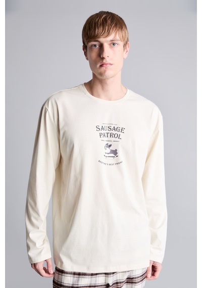 Defacto %100 Pamuk Baskılı Ekoseli New Regular Fit Uzun Kollu 2li Flanel Pijama Takımı H9920ax26auer238 Ekru-er238