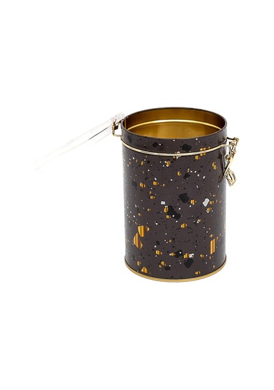 Terrazzo Brown Desenli Kilitli Kapaklı Yuvarlak Metal Kutu, 10.5 X 15 Cm, 1.1 Lt