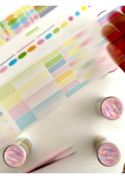 Tr Pastel Renkli Yuvarlak Ve Çizgi Desenli 2m 570adet Tek Tek Çıkartma Sticker Washi Etiket 1