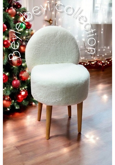 Makyaj Pufu, Sırtlı Puf, Krem Peluş. Bench,puf, Yüksek Ayaklı Puf ,mini Berjer Beyaz