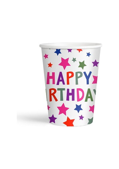 Yıldız Desenli Happy Bırthday Temalı Karton Tabak Bardak 8 Li
