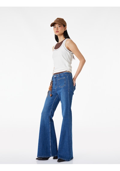 Koton Dar Kesim Cep Detaylı Düğmeli İspanyol Paça Denim Pantolon - Flare Jeans Orta İndigo 6sal40154md İndigo Koton Dar Kesim Cep Detaylı Düğmeli İspanyol Paça Denim Pantolon - Flare Jeans Orta İndigo 6sal40154md İndigo
