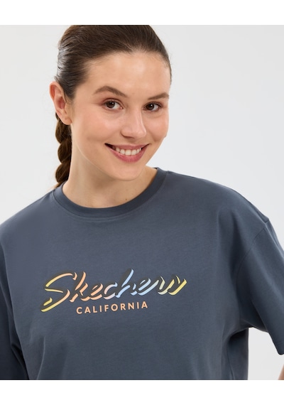 Skechers Crop Graphic Kadın Tişört Gri
