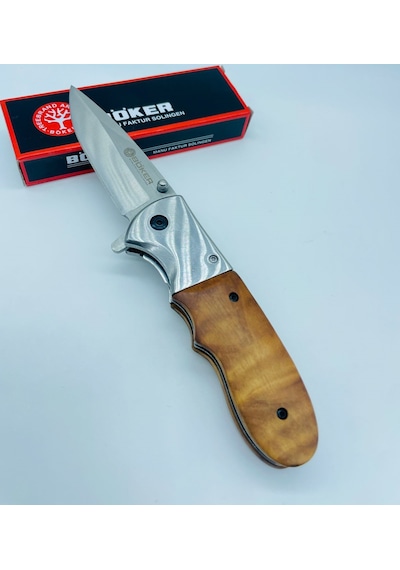 Böker Marka Ahşapkasa Metal Kamp Bıçak Yandanaçma Kamp Çakı //21cm-b21 Açık Kahverengi