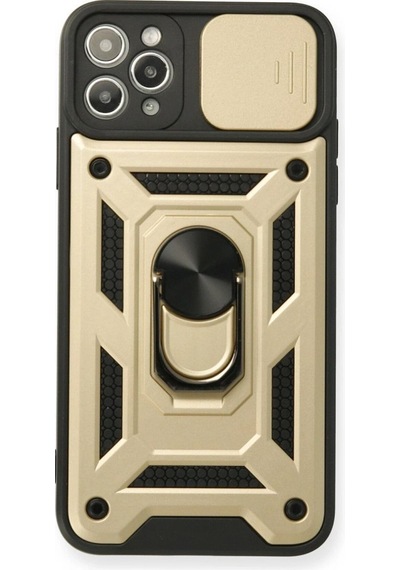Apple iPhone  Uyumlu  11 Pro Kılıf Pars Lens Yüzüklü Silikon - Gold Çok Renkli