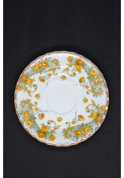 Sheraton Serisi Marjorie Bone China England Antika Porselen Kahve Fincan Tabağı 12 Cm Sarı - Yeşil