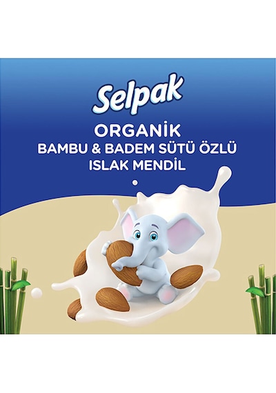 Selpak Organik Bambu Özlü & Badem Sütü Özlü Islak Mendil 50'li Tekli