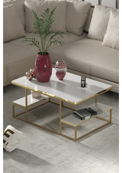 Delux Orta Sehpa Gold Beyaz 90x60 Cm Çok Renkli