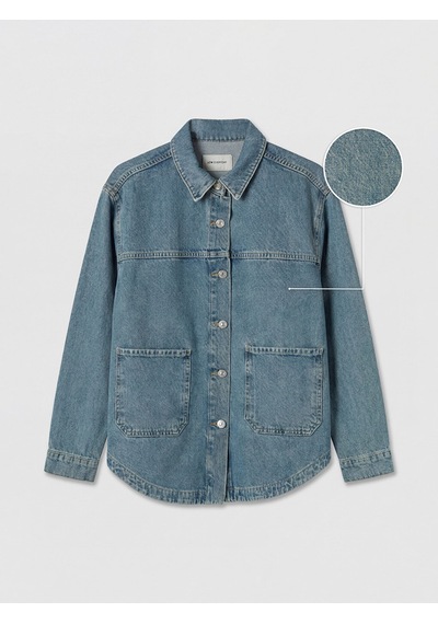 Lcw Everyday İndigo Gömlek Yaka Oversize Kadın Jean Ceket