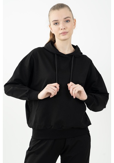 Maraton Sportswear Oversize Kadın Kapşonlu Uzun Kol Basic Siyah-siyah Sweatshirt 22149-siyah-siyah