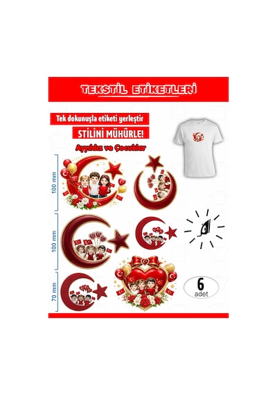 Ütü İle Yapışan Kıyafet Etiketi Ayyıldız Ve Çocuklar 6lı Set Karışık