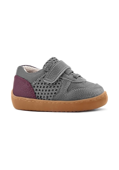 Rakerplus Bob Hakiki Deri Gri Bordo Barefoot Cırtlı Lastikli Bebek Sneaker Ayakkabı Gri