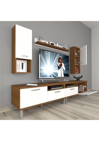 Decoraktiv Eko 5200da Mdf Krom Ayaklı Tv Ünitesi Tv Sehpası Ceviz - Beyaz