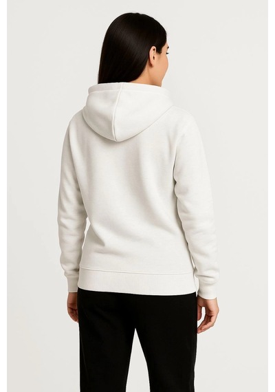 Novalisse Kadın 3 İplik Kapüşonlu Tam Fermuarlı Kanguru Cepli Sweatshirt Hoodie - Beyaz Çoklu Renk