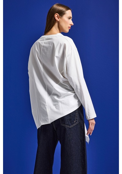 it's basic Kadın Beyaz W5 Oversize Çift Parça Tasarım Gömlek Sweatshirt