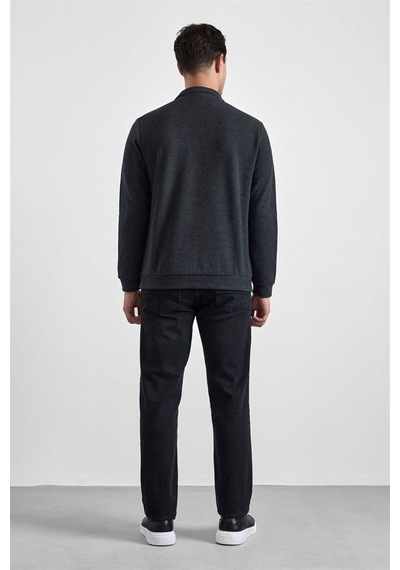 Süvari Antrasit Regular Düz Fermuarlı Polo Yaka Sweatshirt Sw2013700011-s08